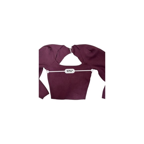 Free People Women Medium Burgundy Long-Sleeve Cutout Ribbed Knit Sweater NWT - Picture 4 of 7